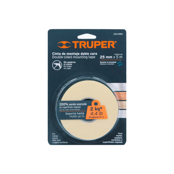 CINTA DE MONTAJE DOBLE CONTACTO TRUPER 25 MM X 5 MT