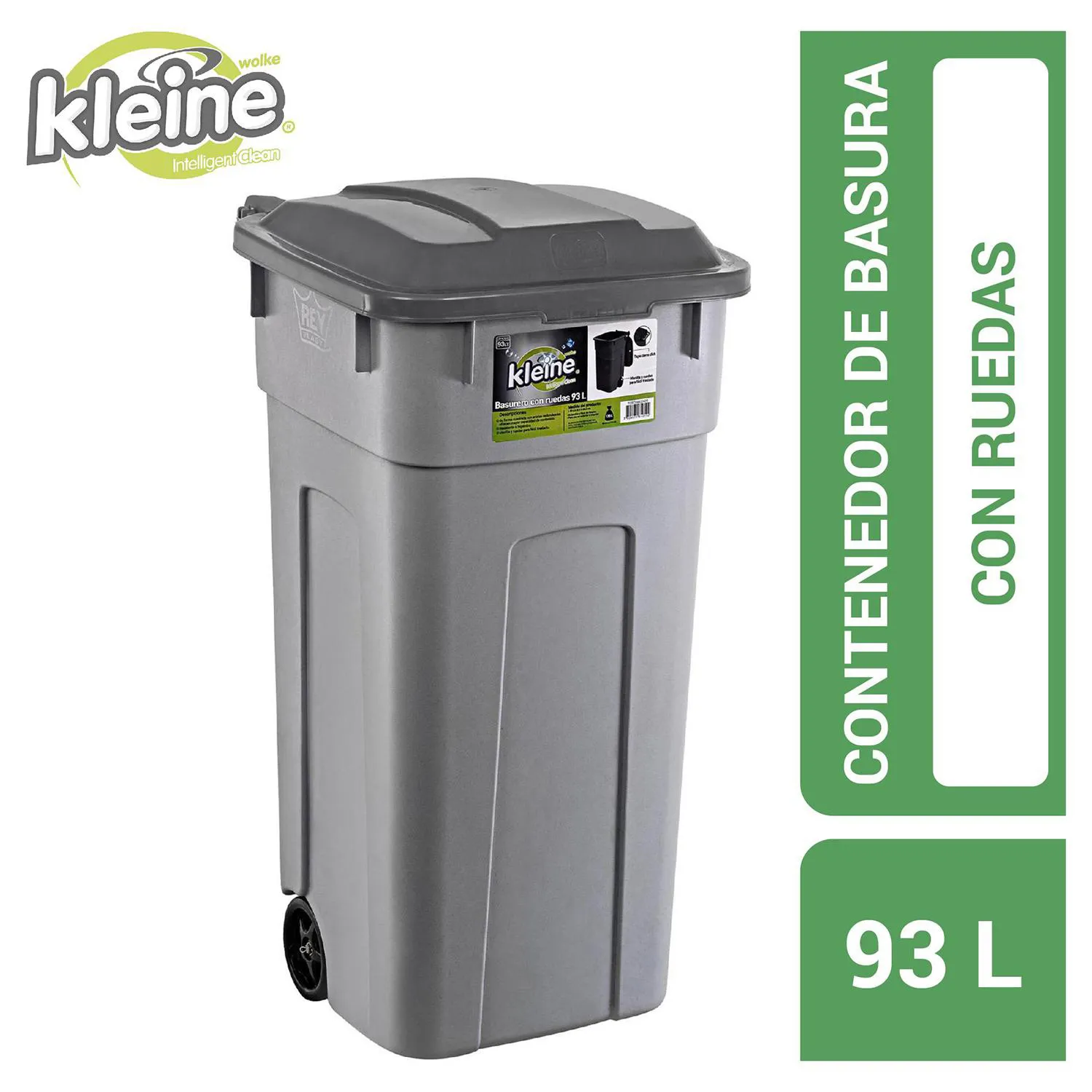 BASURERO 93 LITROS CON RUEDA Y TAPA GRIS