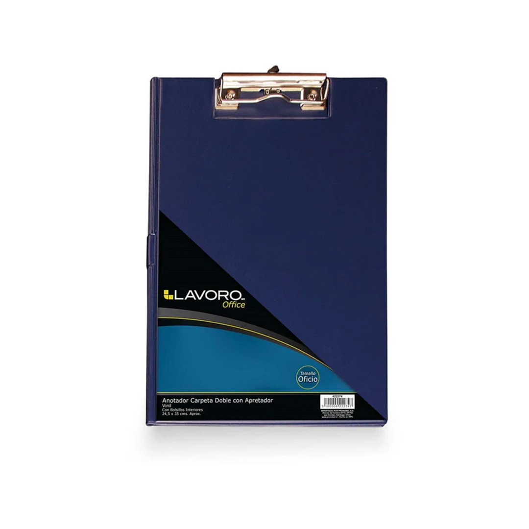ANOTADOR DOBLE PVC OFICIO CON APRETADOR AZUL LAVORO